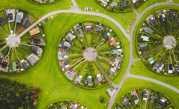 Aerial houses in a circle