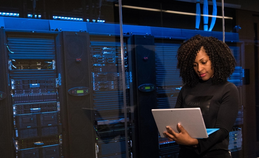 Woman working in datacentre