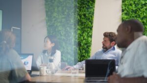 Group board meeting inside an office