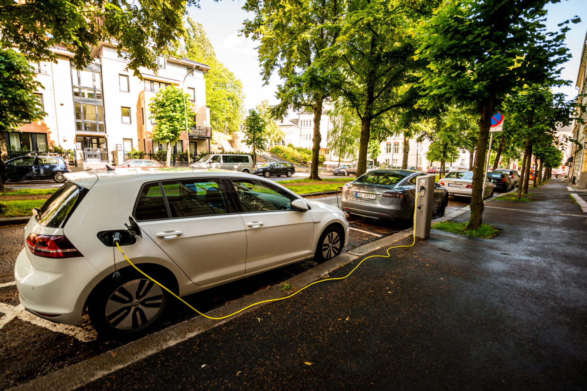 Evs charging on residential street in EU